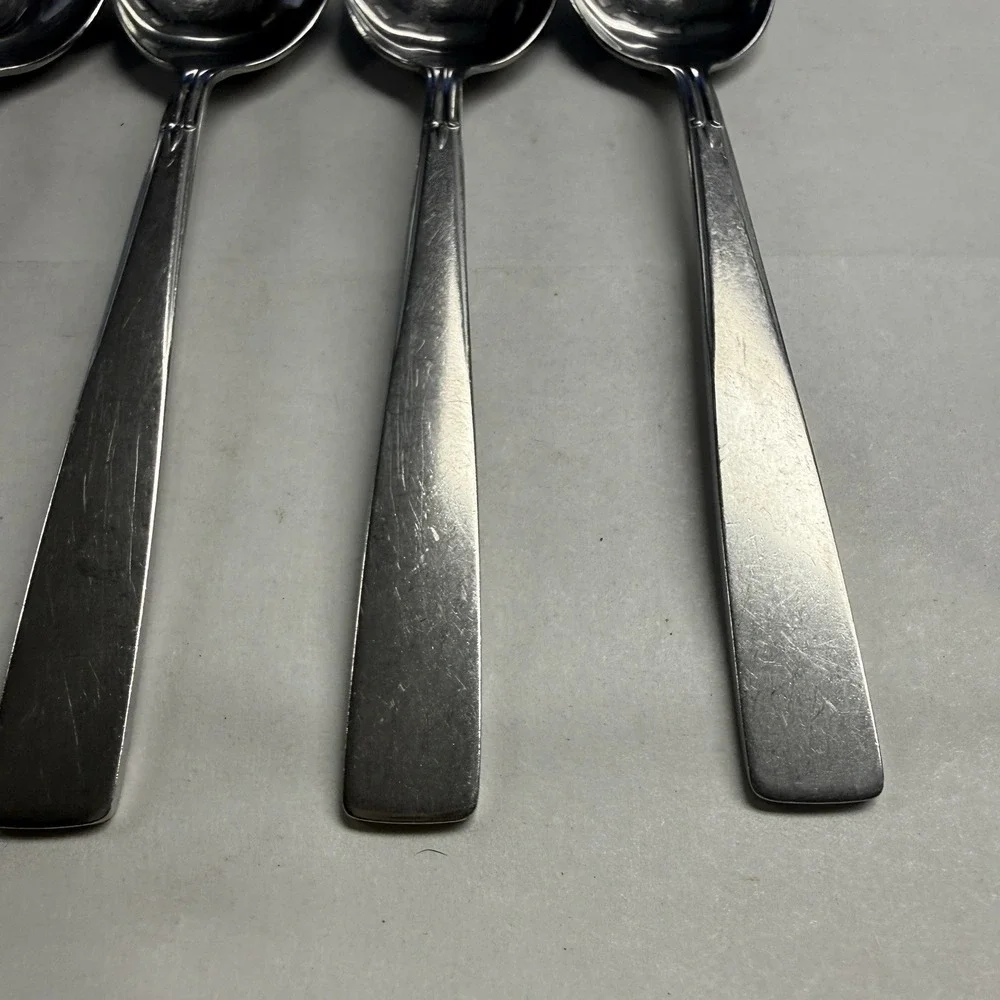 5 Oneida stainless Accent Soup Table Spoon Flatware MCM Silverware